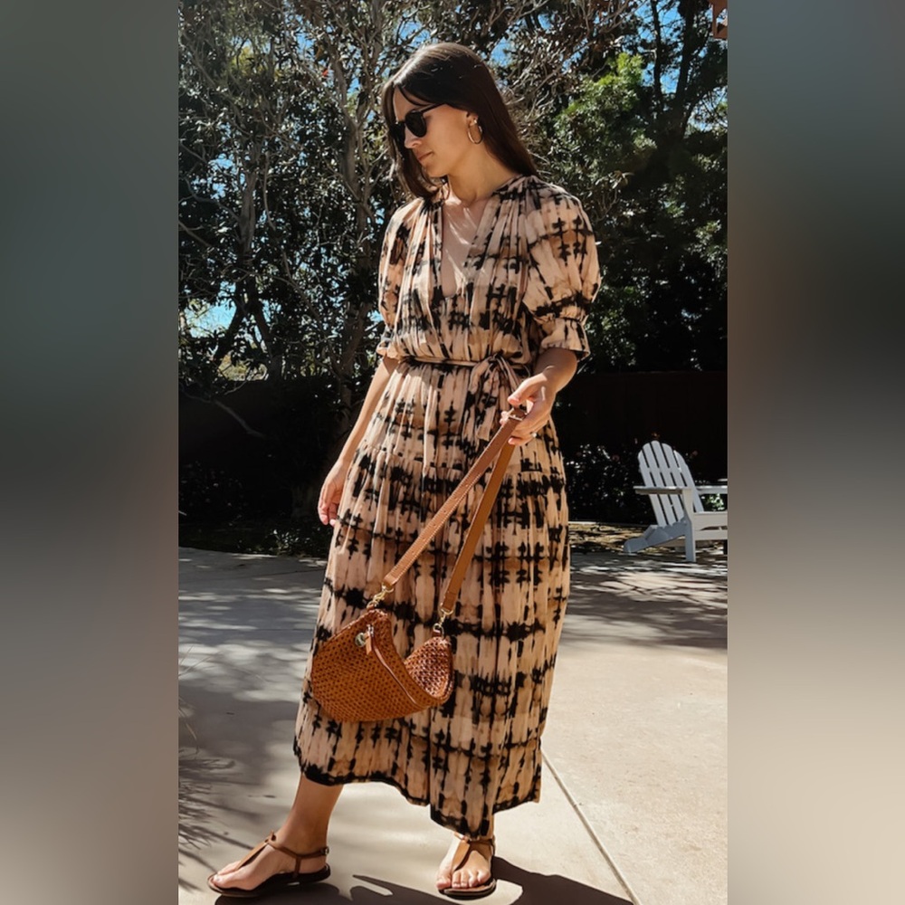 Ulla Johnson beige 'Selena' dress with tie waist in palm tie dye medium
